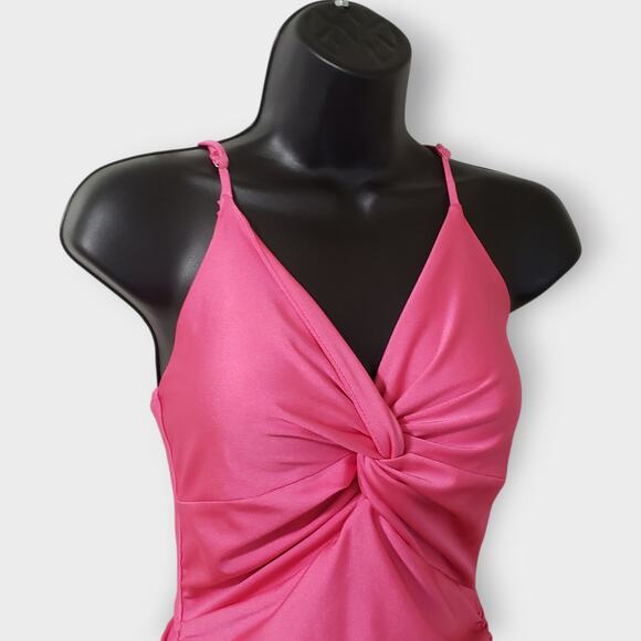 Lucy In The Sky Pink Ruched Twist Knot Bodycon Mini Dress Medium Party Nightout - Picture 2 of 9